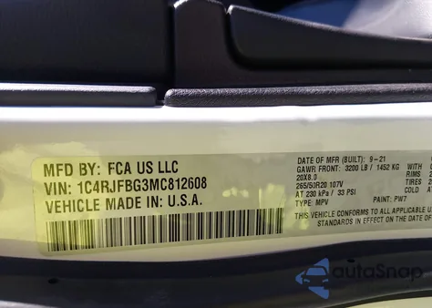 2021 Jeep Grand Cherokee 80Th Anniversary 4X4 z USA, uszkodzony, nr VIN 1C4RJFBG3MC812608